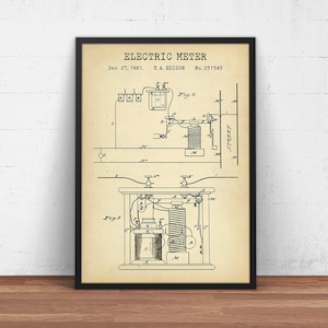 Impresión de patente de medidor eléctrico, regalos científicos, Thomas Edison, decoración industrial, regalo para electricista, ingeniero eléctrico