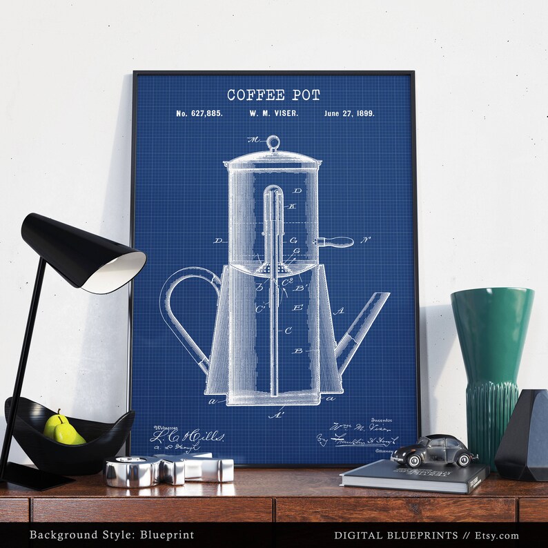 Coffee Pot Patent Print Coffee Wall Art Coffee Poster Print Etsy