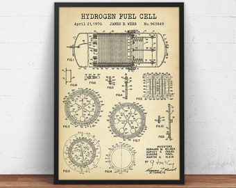 Hydrogen Fuel Cell Patent Print, NASA Poster Print, Astronaut Gift, Aerospace Engineer, Power Generator, Green Energy, Wall Art Decor