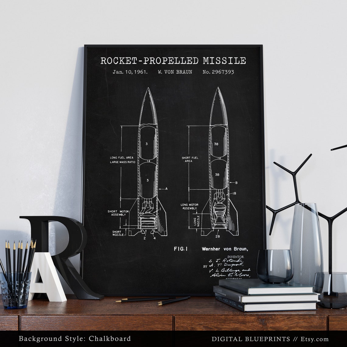 Rocket Propelled Missile Patent Print, Wernher Von Braun, Space Art ...