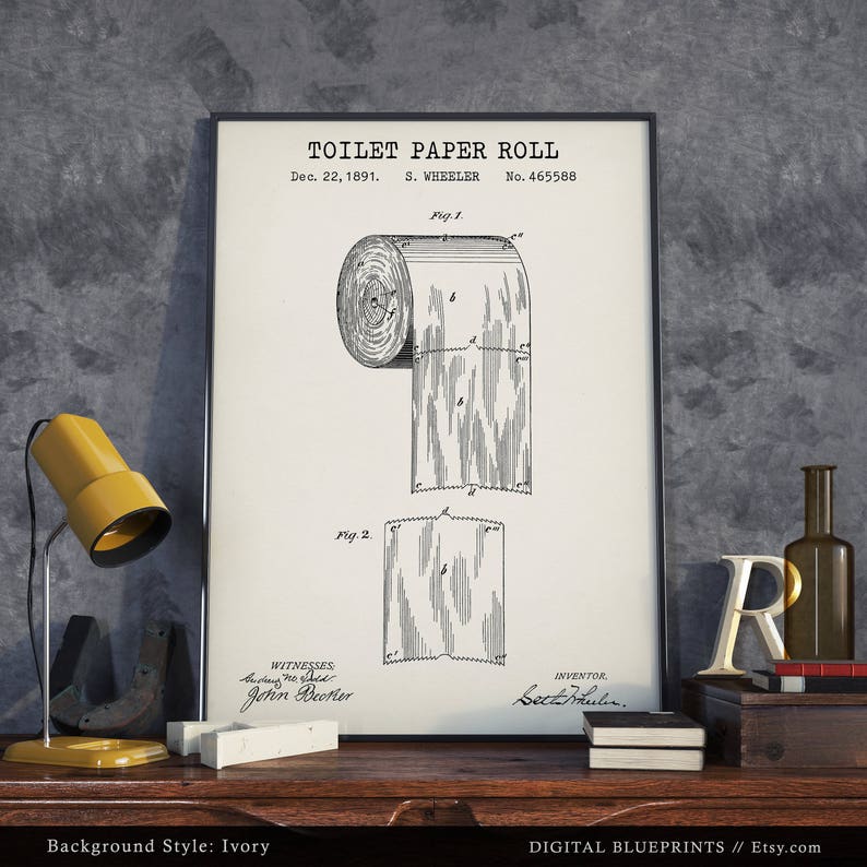 Toilet Paper Patent Print Bathroom Decor Blueprint Art Etsy