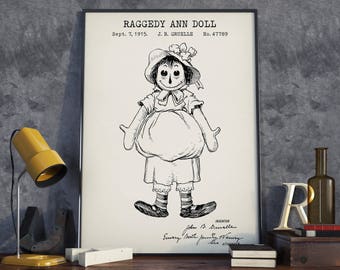 Raggedy Ann Doll Patent, Vintage Doll Blueprint, Kids Room Decor