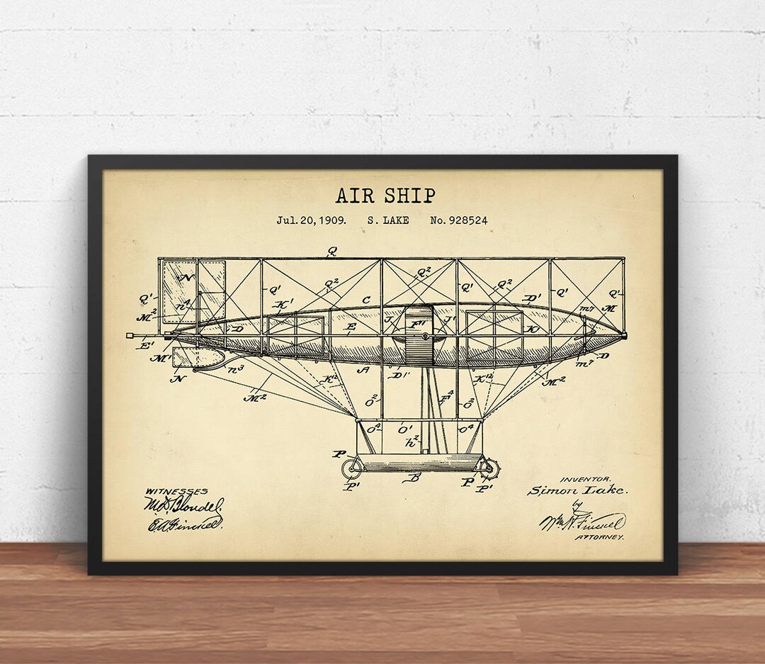 Air Ship Patent Print, Flying Machine Art Download, Vintage Airplane ...