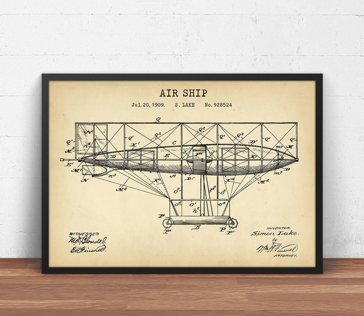 Air ship Patent Print, Flying Machine Art Download, Vintage Airplane, Traditional Flight, Aviator Pilot Gift, Aviation Poster, Aerospace Art