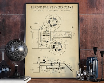 Vintage Film Projector, Patent Prints, Cinema Blueprints, Film