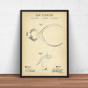 Ear Piercer Patent Print,  Body Art, Tattoo Shop Decor, Body Piercing Studio, Piercing Shop Wall Art, Salon Decor, Poster