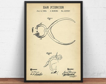 Ear Piercer Patent Print,  Body Art, Tattoo Shop Decor, Body Piercing Studio, Piercing Shop Wall Art, Salon Decor, Poster