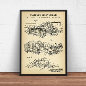 Combine Harvester Patent Print, Combines Blueprint, Farming Poster, Farm Combine, Ranch Decor, Farmer Gifts, Agriculture Wall Art, Country
