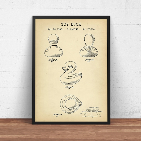 Toy Duck Patent Poster, Rubber Ducky, Rubber Duck Blueprint, Kids Bathroom, Housewarming Gifts, Nursery Wall Art, Tub Toy, Bathroom Decor