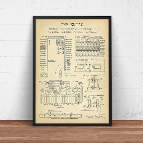 ENIAC First Programmable Computer Patent Print, Technology Art, Geek Gifts, Computer Engineer, Programmer Wall Art, Office Decor, Mainframe