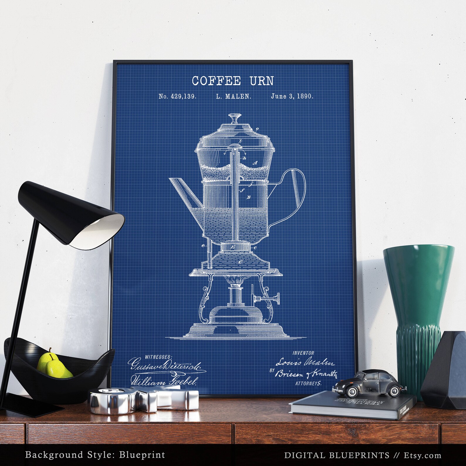 Coffee Urn Patent Print Coffee Urn Blueprint Art Vintage Etsy