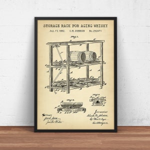 Opbergrek voor veroudering van whisky, whisky patent print, whisky kunst aan de muur, bar room decor, brouwerij, sterke drank, vintage bar kunst