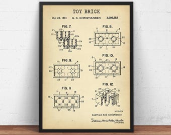 Toy Brick Patent Print, Building Blocks Blueprint Poster, Children Birthday Gifts, Retro Toy Bricks Game, Kids Room Decor, Nursery Wall Art
