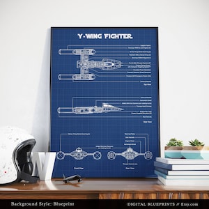 Y-Wing Star fighter,  Blueprint, Star Wars Poster Print, Rebel Y-Wing fighter Print, Star Wars Fan Art Gifts, Wall Decor
