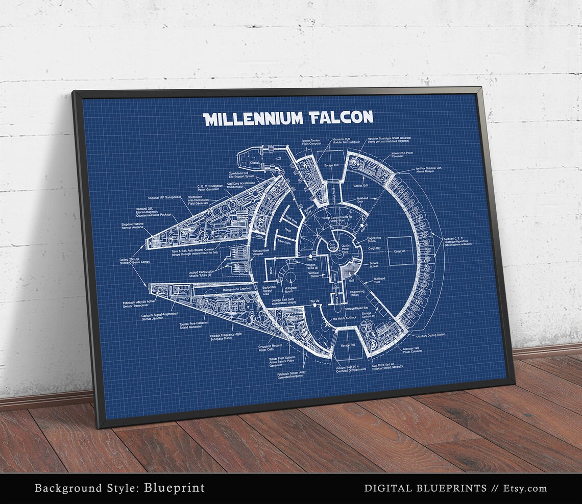 Buy Millennium Falcon Blueprint Star Wars Print Patent Print Online in ...