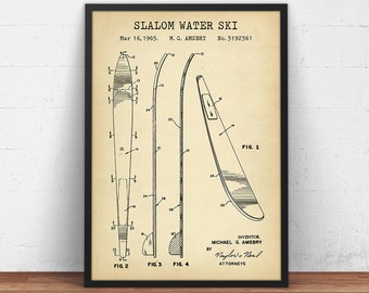 Slalom Water Ski Patent Print, Vintage Skiing Board Blueprint, Water Sports Wall Art, Sea Poster Print, Beach House Decor, Skier Gifts