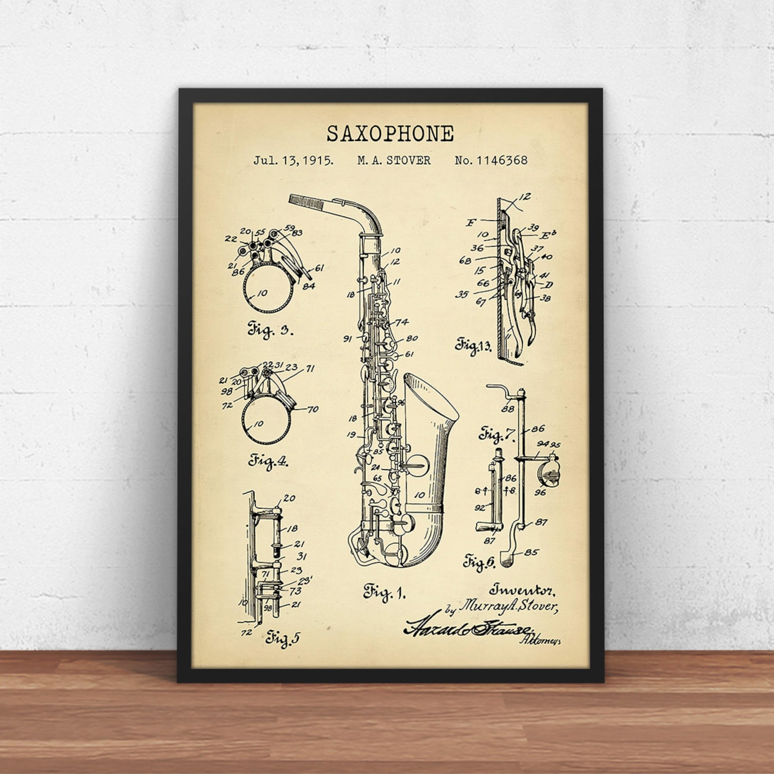 Saxophone Patent Print Musician Gifts Saxophone Blueprint Etsy