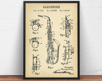 Saxophone Patent Print, Musician Gifts, Saxophone Blueprint, Music Wall Decor, Musical Instrument Poster, Jazz Art, Gift For Saxophonist Sax