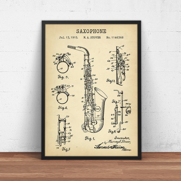 Saxophone Patent Print, Musician Gifts, Saxophone Blueprint, Music Wall Decor, Musical Instrument Poster, Jazz Art, Gift For Saxophonist Sax