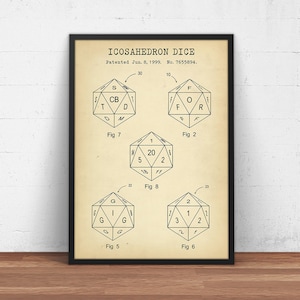 D20 Dice,  20 sided Icosahedron Die, DnD Dice, Dungeons And Dragons Poster Print, D&D Wall Art, Game Room Decor, Gifts