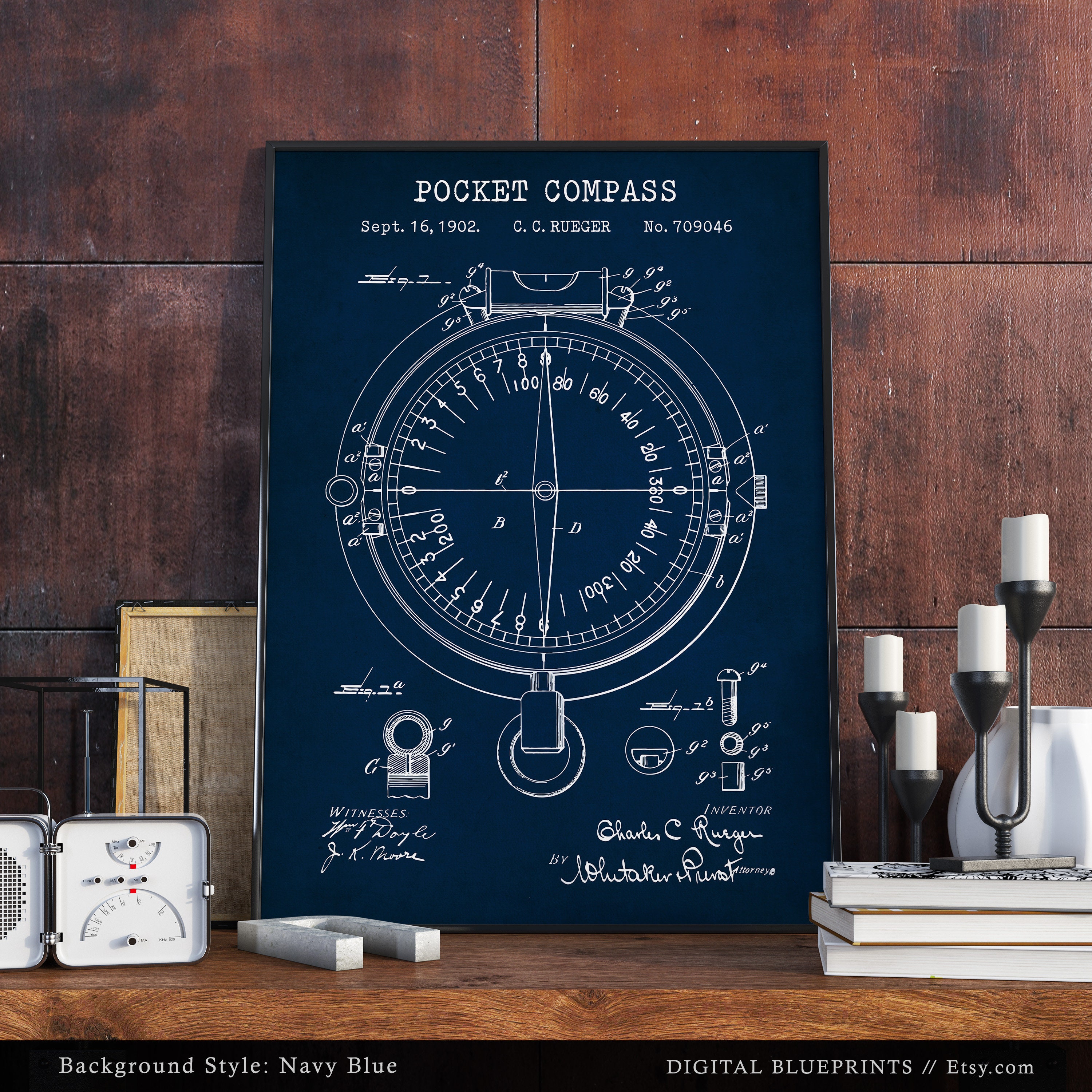 Vintage Compass Patent Print, Pocket Compass Blueprint, Outdoor Camping ...