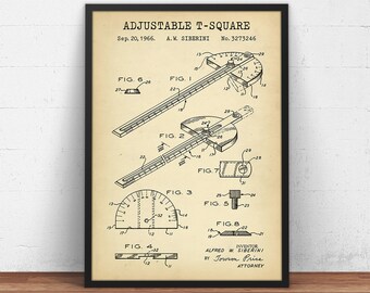 T-Square Patentdruck, Geschenkidee für Handwerker, Holzbearbeitungswerkzeuge, Zeichenwerkzeuge, Architektur-Dekoration, Wanddeko fürs Büro, Architektengeschenk