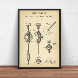 Hand Drill Patent Print,  Carpentry Tools, Poster Print, Furniture Making, Woodworking Wall Art, Gifts For Carpenter