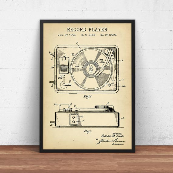 DJ Set of 3 Patent Prints Blueprint Vinyl LP Turntable Decor Vintage Art Gift