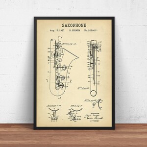 Saxofon Patent Poster, Altsaxophon, Musikinstrument Dekor, Pascucci Saxophon, Musiker Geschenke Jazz Sax Wandkunst