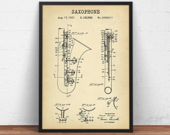 Saxophone Patent Poster,  Alto Saxophone, Musical Instrument Decor, Pascucci Saxophone, Musician Gifts Jazz Sax Wall Art