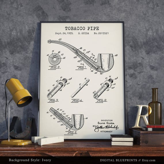 Tobacco Pipe Patent Print, Vintage Smoking Pipe Poster, Pub Decor