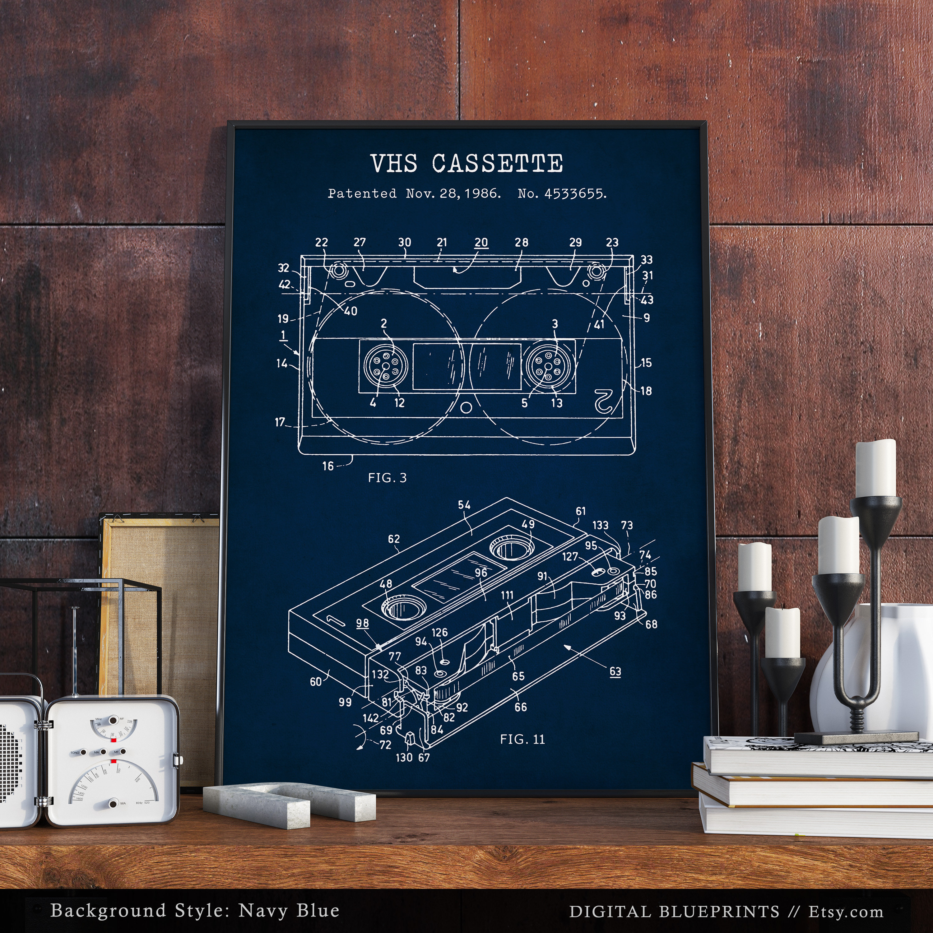 VHS ビデオ カセット特許プリント、ビデオ デザイン、ビンテージ