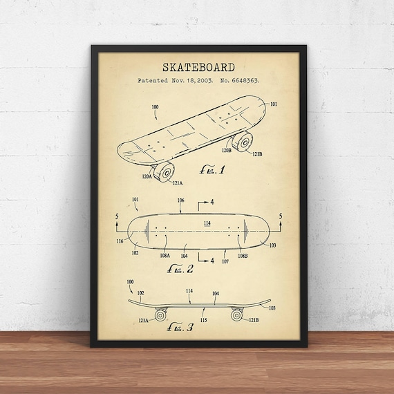 Skateboard Patent Print Digital Download Blueprint Art Etsy