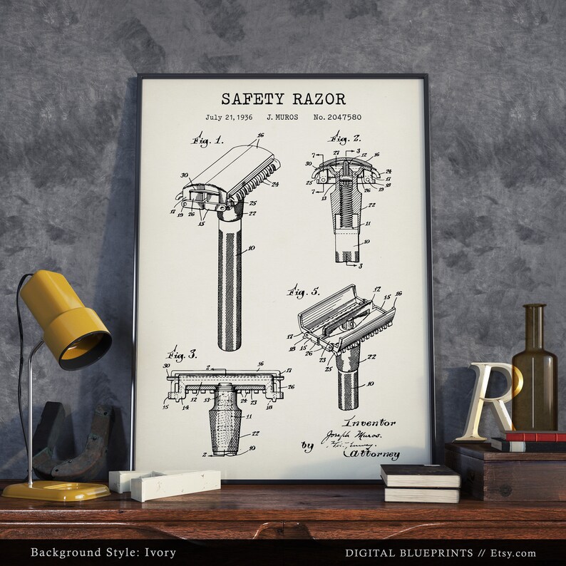 Safety Razor Patent Print Gillette Adjustable Razor Etsy