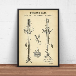 Fencing Foil Patent Print, Fencing Sword Blueprint Art, Poster Print, Fencer Gifts, Fencing Fan, Foil Illustration, Wall Art Decor