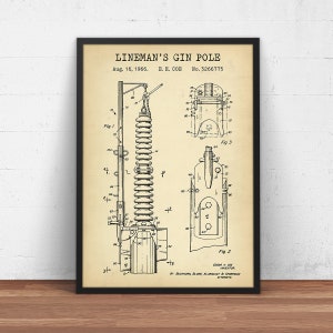 Lineman&#39;s Gin Pole Patent Print, Lineman Poster Print, Electrical Lineworker Gifts, Power Line Tech, Electrical Engineer, Teleworker