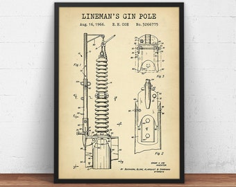 Lineman's Gin Pole Patent Print, Lineman Poster Print, Electrical Lineworker Gifts, Power Line Tech, Electrical Engineer, Teleworker