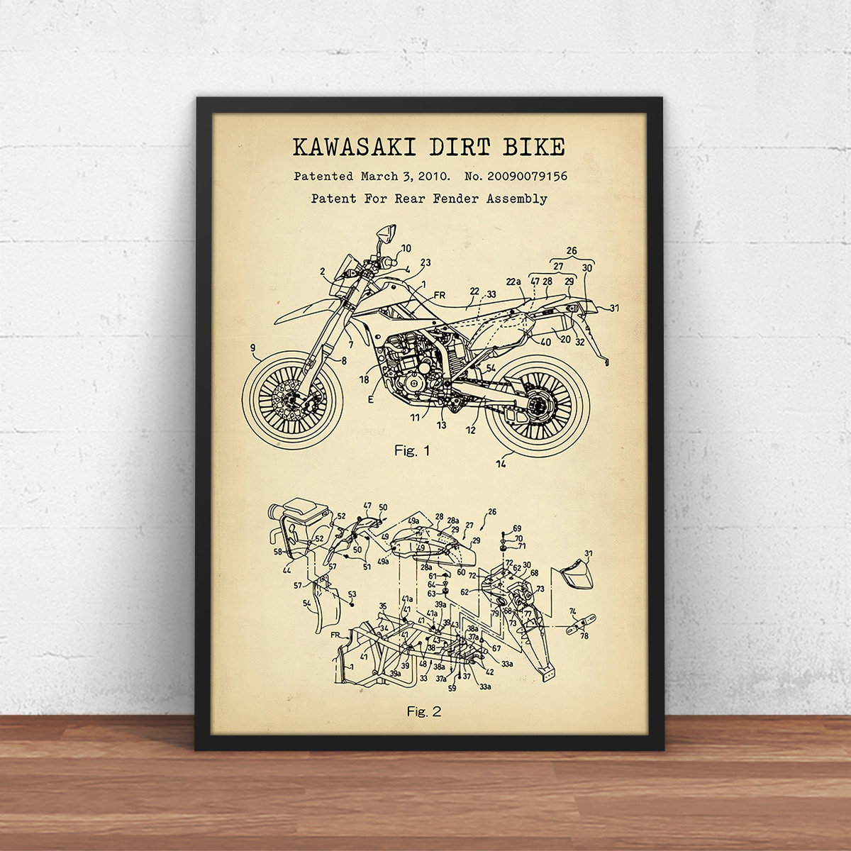 Kawasaki Dirt Bike Patent Print, Motorcycle  Blueprint, Man Cave Decor, Sports Bike Poster, Rider gifts, Motosport Wall Art, Kawasaki Poster