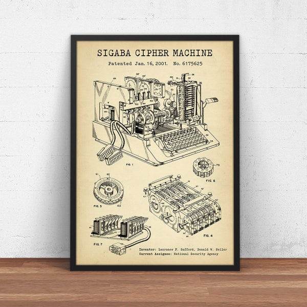 SIGABA Cipher Machine Patent Print - Cryptography - WW2 Encryption Machine Blueprint - Code Breaker Art - NSA Wall Art Decor Computer Gifts