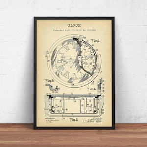 Vintage Clock Patent Print, 1915 Clock Illustration, Horology Wall Art, Clockmaker Gifts, Clockwork, Clock Making, Steampunk Decor