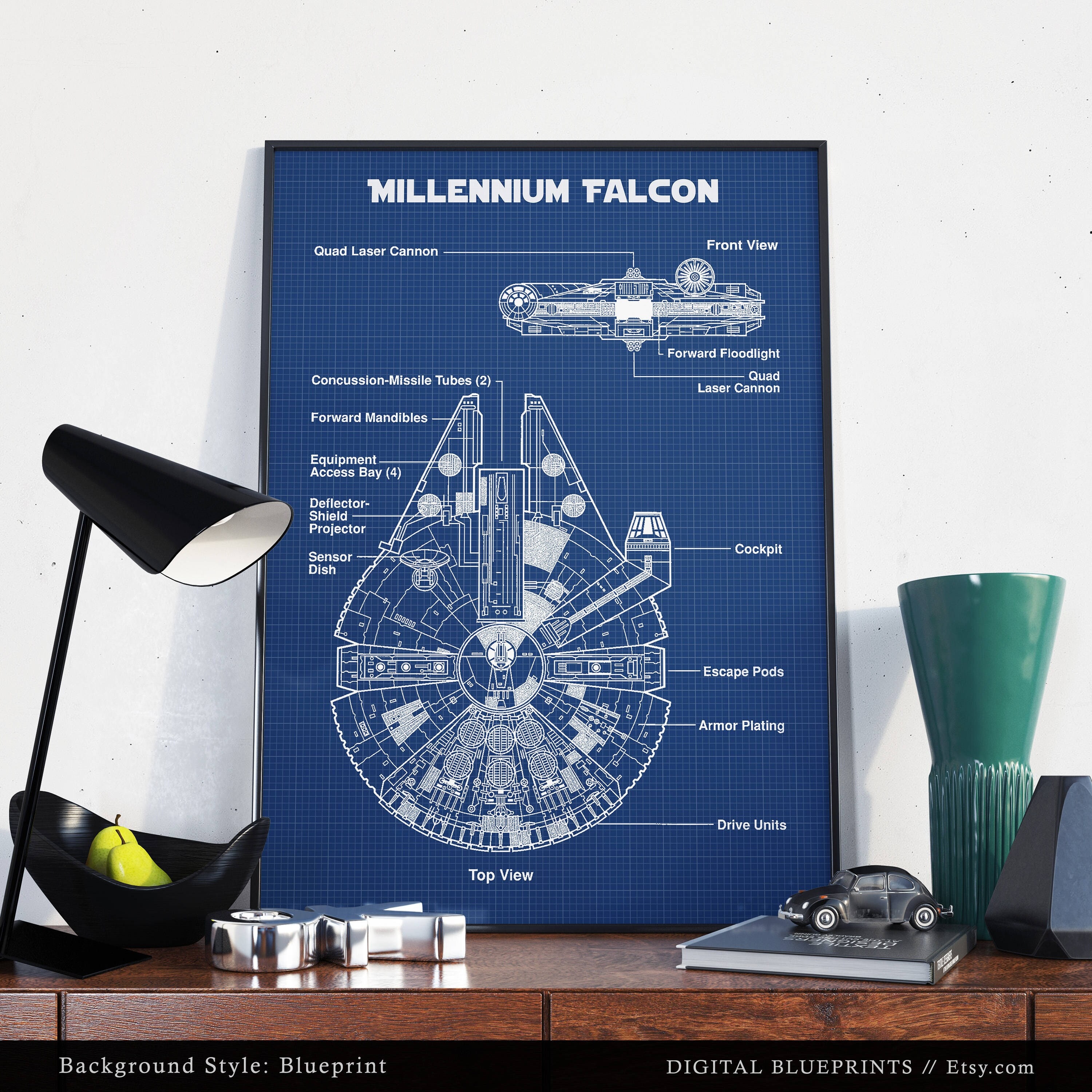 Star Wars Print, Millennium Falcon Blueprint Art, Star Wars