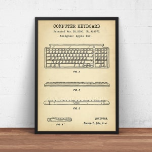 Computer Keyboard Patent Print, Technology Decor, IT Startup Office Wall Art, Steve Jobs Invention, Apple Computer Poster Print, Prints