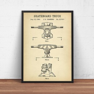May include: A vintage patent drawing for a skateboard truck, showing four different views of the truck. The patent was filed on September 23, 1980, by J.R. Chambers and assigned the number 257051.