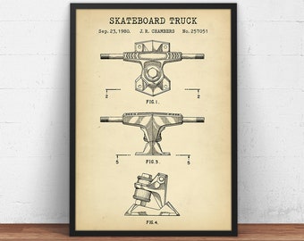 Stampa del brevetto del truck da skateboard, decorazioni per skateboard, idee per quadri da parete per la stanza dello skater, regalo per skater, stampe di poster per skater