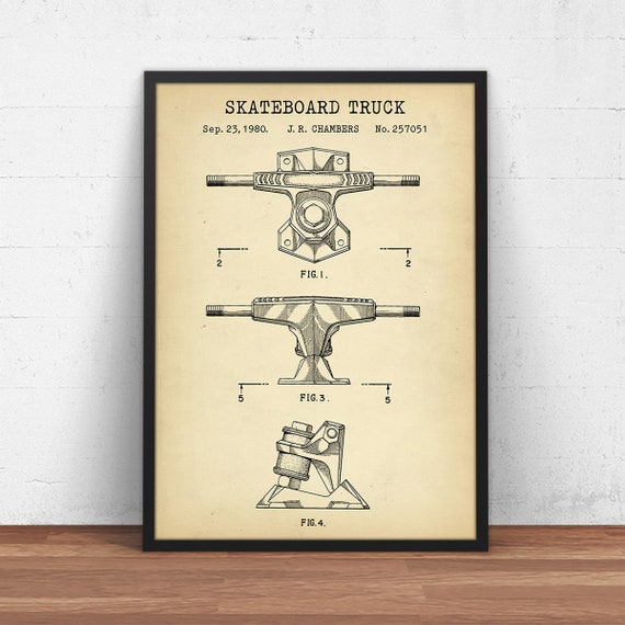 Skateboard Truck Patent Print,  Skateboard Decor, Skater Room Wall Art Ideas, Gift For Skateboarders, Skaters Poster Prints
