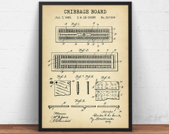 Cribbage Board Game Patent Print,  Game Room Wall Art, Board Game Blueprint Design, Play Room Decor, Vintage, Retro, Gifts