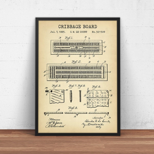 Cribbage Board Game Patent Print,  Game Room Wall Art, Board Game Blueprint Design, Play Room Decor, Vintage, Retro, Gifts