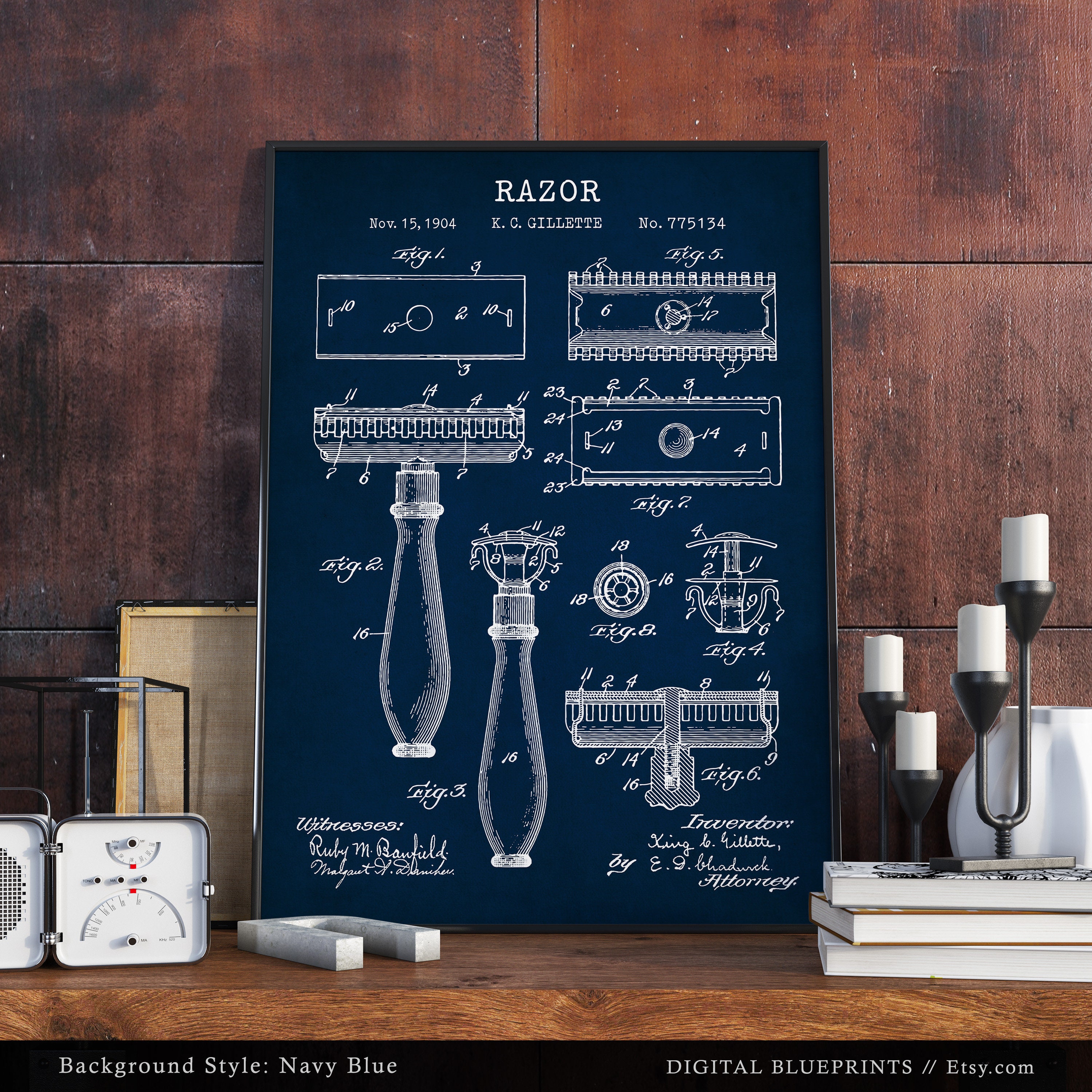 Razor Patent Print, Barber Shop Decor, Vintage Safety Razor Blueprint ...