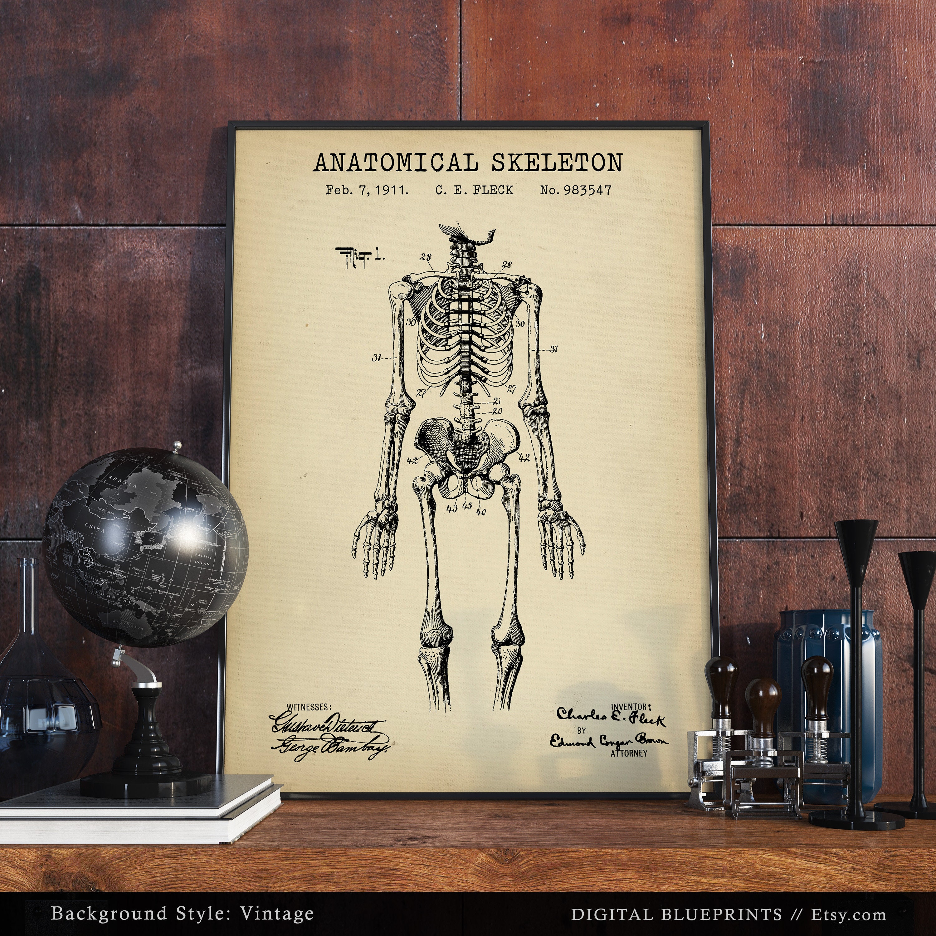 Vintage Anatomy Print, Human Skeleton Patent Poster, Doctor Gifts ...