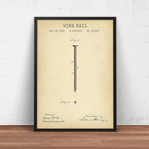 Screws Patent Print,  Woodworking, Wire Nail Blueprint, Woodwork Decor, Carpenter Gifts Furniture Making Wall Art, Fastener